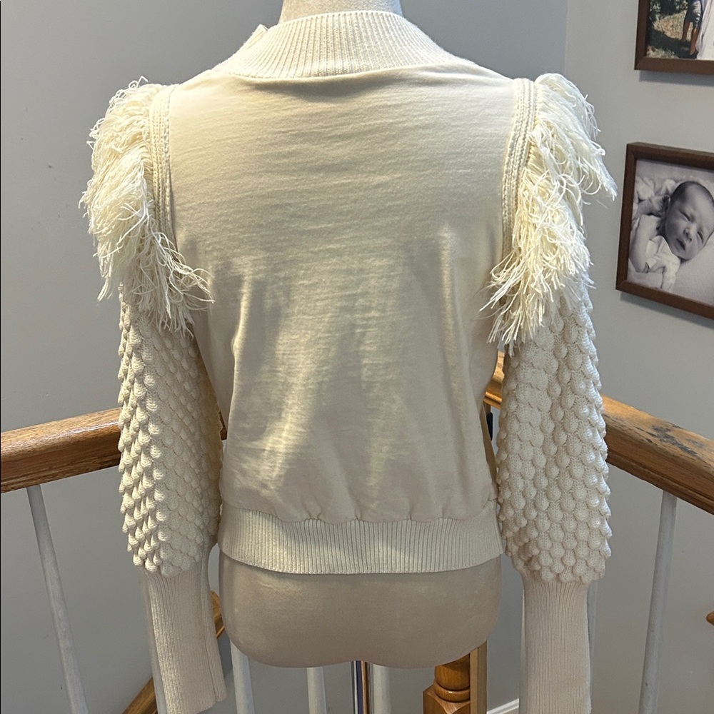 Anthropologie Cream Textured Puff-Sleeve Women's Sweater - Picture 4 of 5